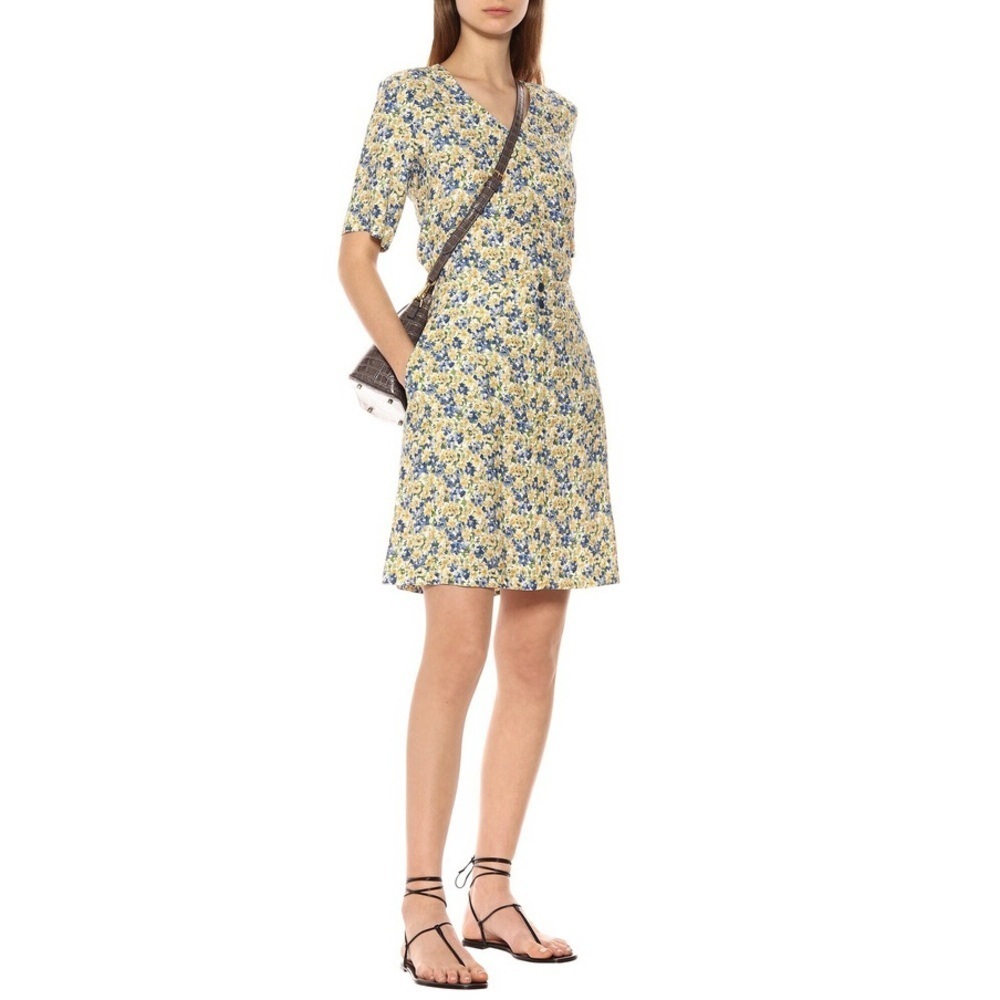 A.P.C. Christa floral A-Line crêpe de chine Blue & Yellow skirt Size 34FR - US2